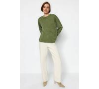 Wovcor Crew Neck Long Sleeve Cotton Sweatshirt In Khaki Khaki L