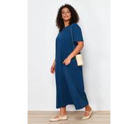 Wovcor Crew Neck Relaxed Fit T-Shirt Maxi Dress With Pockets In Navy Navy