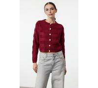 Wovcor Crew Neck Ribbed Knit Cardigan In Burgundy Burgundy M