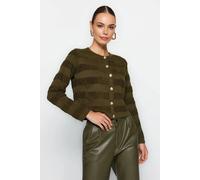 Wovcor Crew Neck Ribbed Knit Cardigan In Khaki Khaki