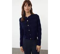 Wovcor Crew Neck Ribbed Knit Cardigan In Navy Navy