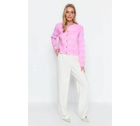 Wovcor Crew Neck Ribbed Knit Cardigan In Pink Pink