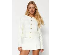 Wovcor Crew Neck Ribbed Knit Cardigan In White White