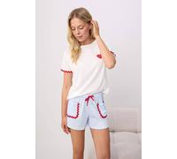 Wovcor Crew Neck Short Sleeve Heart Detail Pyjama Set In White White