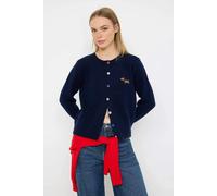 WOVCOR Crew Neck Soft Textured Dog Embroidered Knitwear Cardigan - Navy - M