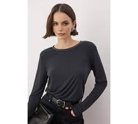 Wovcor Crew Neck Stretch Knit Blouse With Embellished Collar In Dark Grey Dark Grey XS