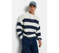 WOVCOR Crew Neck Striped Knit Men's Sweater - Navy - M