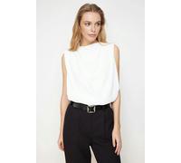 WOVCOR Crew Neck Woven Blouse with Gathering Detail - White - 6