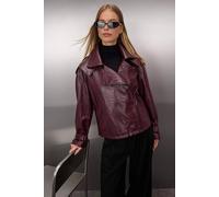 Wovcor Croc Effect Asymmetric Zip Biker Faux Leather Jacket In Burgundy Burgundy