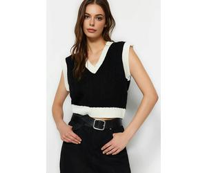 WOVCOR Crop Color-Block Hair Knit Sweater - Black - S