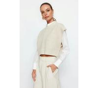 WOVCOR Crop Crew Neck Knit Sweater - Stone - M