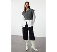Wovcor Crop Crew-Neck Knitted Vest In Dark Grey Dark Grey