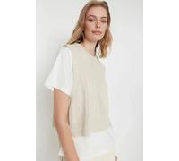 WOVCOR Crop Knit Sweater with Side Ribbon Tie Detail - Stone - M
