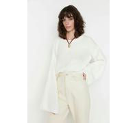 WOVCOR Crop Knit Sweater with Spanish Sleeve - White - M