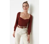 Wovcor Crop Knit Sweater With Sweetheart Neckline In Dark Red Dark Red S