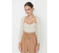 Wovcor Crop Knit Sweater With Sweetheart Neckline In Stone Stone S