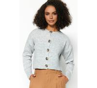 WOVCOR Crop Soft Textured Buttoned Knit Cardigan - Grey - S