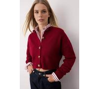 Wovcor Crop Soft Textured Buttoned Knit Cardigan In Burgundy Burgundy