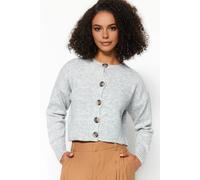 Wovcor Crop Soft Textured Buttoned Knit Cardigan In Grey Grey S