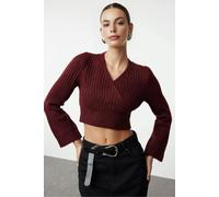 WOVCOR Crop Soft Textured Double Breasted Knit Sweater - Burgundy - S