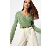 Wovcor Crop Soft Textured Double Breasted Knit Sweater In Mint Mint