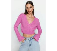 WOVCOR Crop Soft Textured Double Breasted Knit Sweater - Pink - S