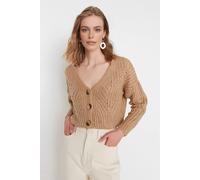 Wovcor Crop Soft Textured Knit Cardigan With Button Detail In Camel Camel