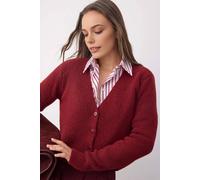 Wovcor Crop Soft-Textured V Neck Knit Cardigan With Button Detail In Burgundy