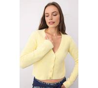 Wovcor Crop Soft-Textured V Neck Knit Cardigan With Button Detail In Yellow Yellow