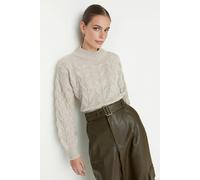 WOVCOR Crop Stand Collar Knit Sweater - Stone - L
