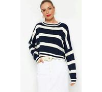 WOVCOR Crop Striped Knit Sweater - Navy - S