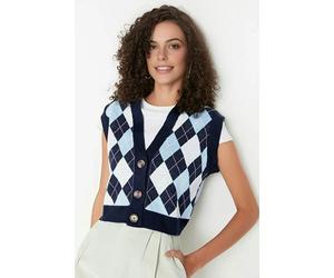 WOVCOR Crop V-Neck Knit Vest - Navy - S