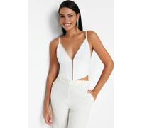 WOVCOR Crop Woven Lace Bustier with Lining and Hooks - White - 8