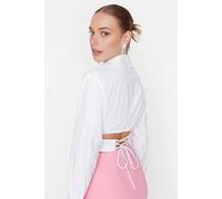 Wovcor Crop Woven Poplin Shirt With Corset Back Detail In White White