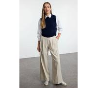 Wovcor Cropped Button Detail Knit Sweater Vest In Navy Navy S