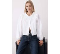 Wovcor Cropped Button-Up Shirt With Guipure Lace Collar In White White