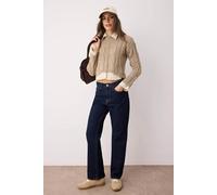 Wovcor Cropped Cable Knit Jumper With Shirt Panel Detail In Beige Beige