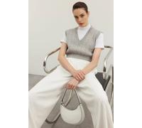 Wovcor Cropped Cable Knit V-Neck Sweater Vest In Grey Grey