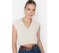 Wovcor Cropped Cable Knit V-Neck Sweater Vest In Stone Stone M