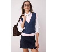 Wovcor Cropped Colour Block Cable Knit Sweater Vest In Indigo Indigo L