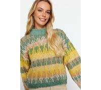 Wovcor Cropped Crew Neck Oversized Knit Jumper In Green Green