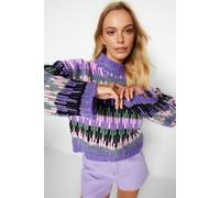 Wovcor Cropped Crew Neck Oversized Knit Jumper In Purple Purple M
