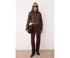 Wovcor Cropped Faux Leather Shirt In Dark Brown Dark Brown