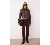 Wovcor Cropped Faux Leather Shirt In Dark Brown Dark Brown 6