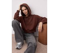 Wovcor Cropped Fleece Hoodie With Drawstring Detail In Brown Brown