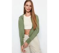 Wovcor Cropped Hooded Knit Zip Cardigan In Mint Mint M