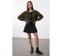 Wovcor Cropped Reversible Knit Sweater With Bow Tie Detail In Khaki Khaki