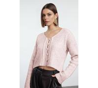 Wovcor Cropped Ribbed Knit Cardigan Button-Detail In Pink Pink