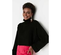 Wovcor Cropped Ribbed Turtleneck Knit Jumper In Black Black XS