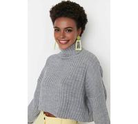 Wovcor Cropped Ribbed Turtleneck Knit Jumper In Grey Grey